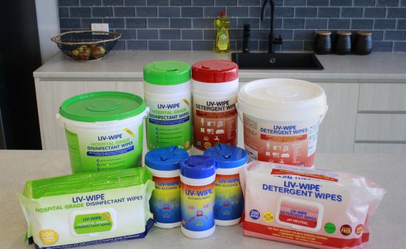 3 alcohol wipe tubs in different sizes as a group.