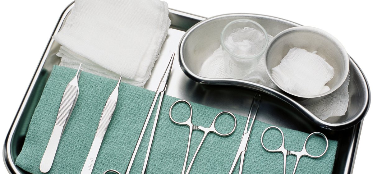 medical trays and items.