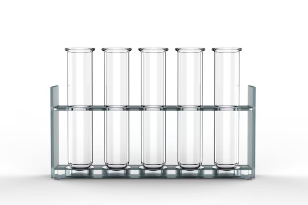 A high-quality laboratory test tube rack stand holding several clear glass test tubes upright for safe and organised medical or scientific research.