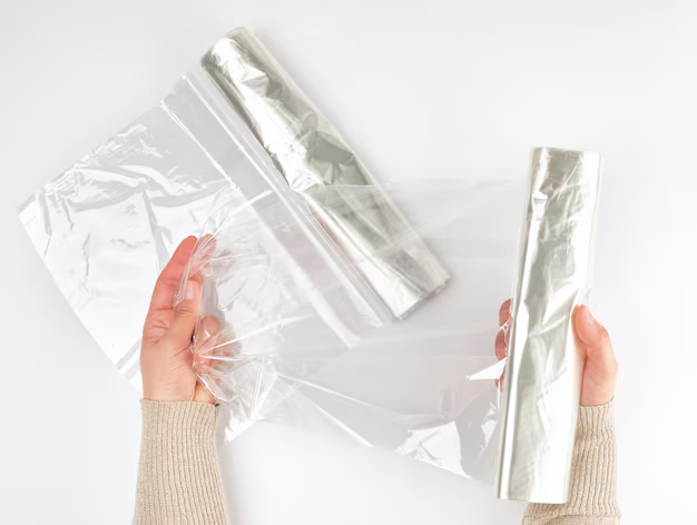 A person's hands demonstrating the elasticity of clear Livingstone hand stretch wrap film for secure product packaging.