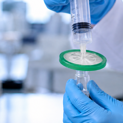 Sterile syringe filter used for laboratory sample preparation and solution filtration