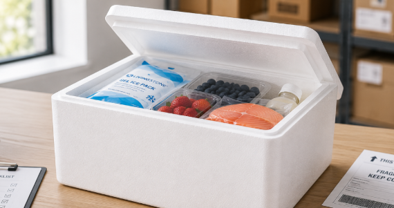 Insulated foam cooler protecting chilled goods