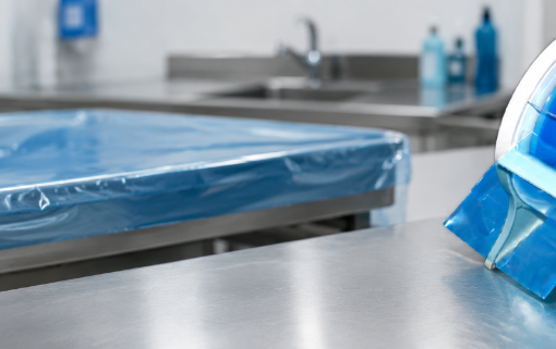 Barrier film dispenser protecting preparation surfaces