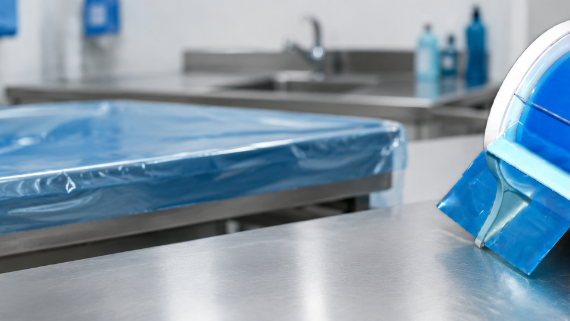 Barrier film dispenser protecting preparation surfaces