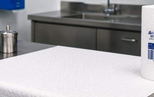 White absorbent bench roll for hygiene