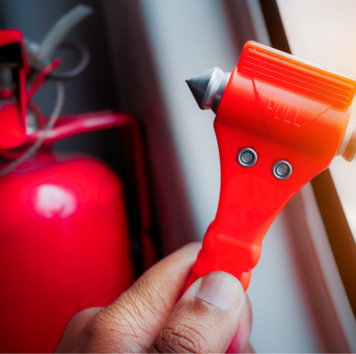 Red Safety Hammer in Vehicle