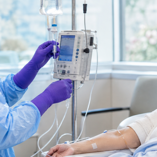 Nurse Managing Patient's IV Infusion