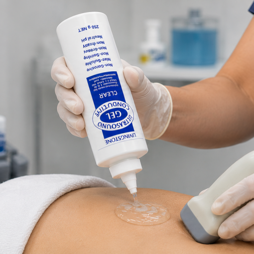 Healthcare professional applying ultrasound gel