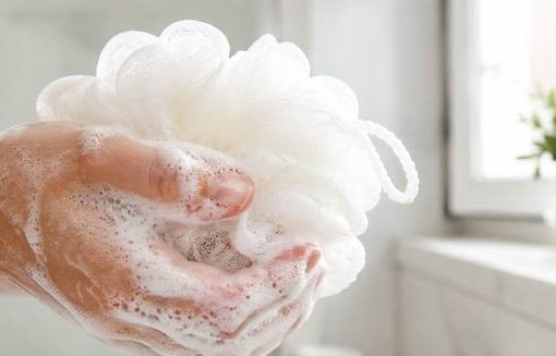 Lathered Shower with White Loofah