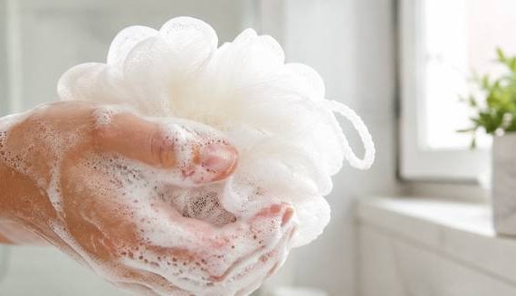 Lathered Shower with White Loofah