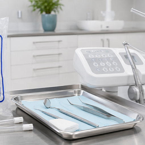 Saliva ejector placed in dental tray