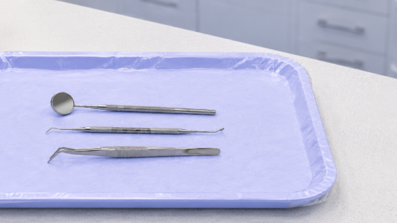 Dental instrument tray with clinical instruments