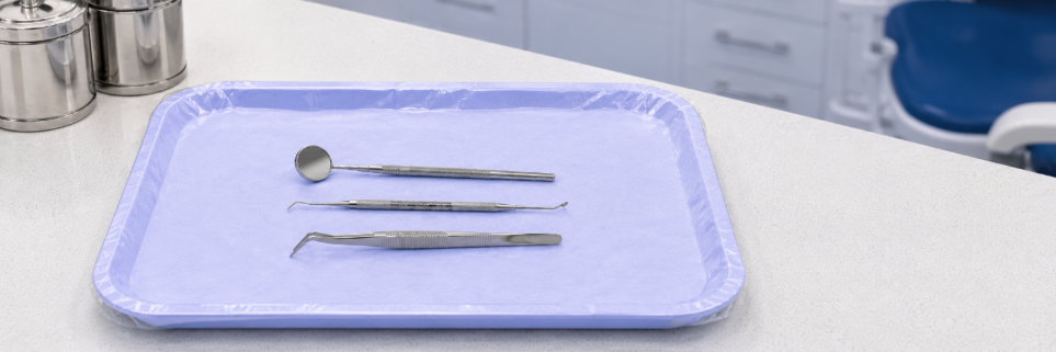 Dental instrument tray with clinical instruments