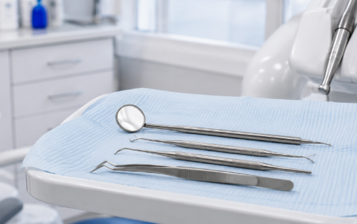 Dental examination mirror on treatment tray