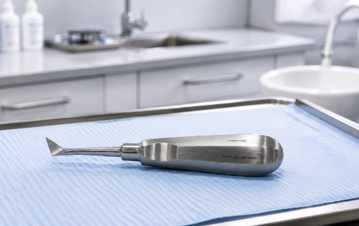 Dental elevator prepared for extraction procedure