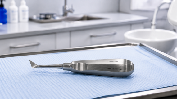 Dental elevator prepared for extraction procedure