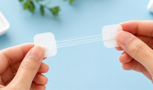 Hands holding butterfly wound closure strips