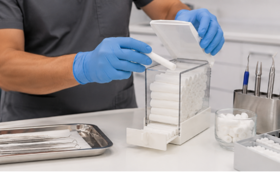 Cotton roll dispenser improving chairside workflow