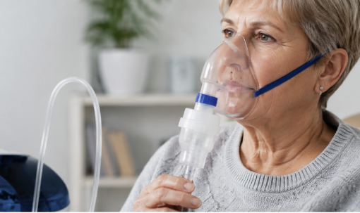 Patient using oxygen therapy mask