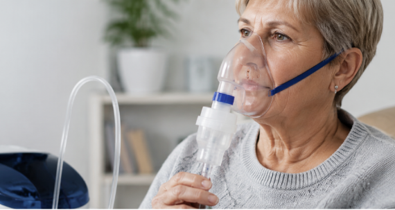 Patient using oxygen therapy mask