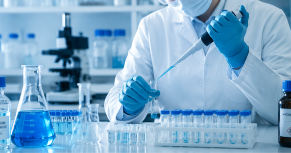 Laboratory technician preparing chemical reagents