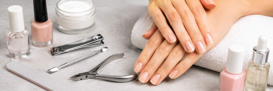 Professional nail care products used for salon manicure and pedicure services 