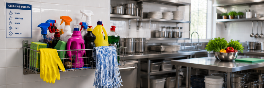 Commercial kitchen workflow supporting food safety and hygiene