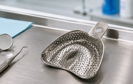 Dental impression tray on clinical instrument tray