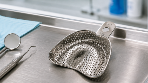 Dental impression tray on clinical instrument tray