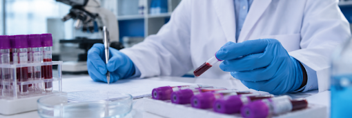 Blood sample testing in a clinical diagnostic laboratory.